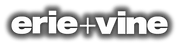 Erie + vine logo in white with shadow on transparent sized background, ideal for dark-themed packaging, digital banners, and branded displays